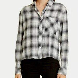 Rails Dylan Plaid Long Sleeve Shirt in Sterling White Size L